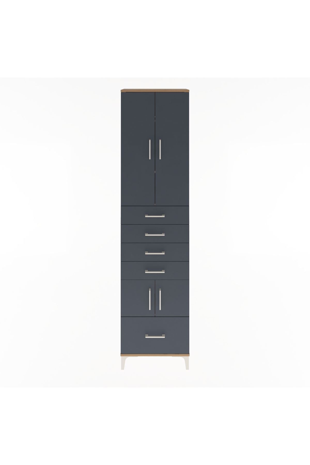 Arges Dolap 4 Raflı 5 Çekmeceli 4 Kapaklı 60x30x243 Çam-Antrasit