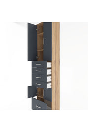 Arges Dolap 4 Raflı 5 Çekmeceli 4 Kapaklı 60x30x243 Çam-Antrasit