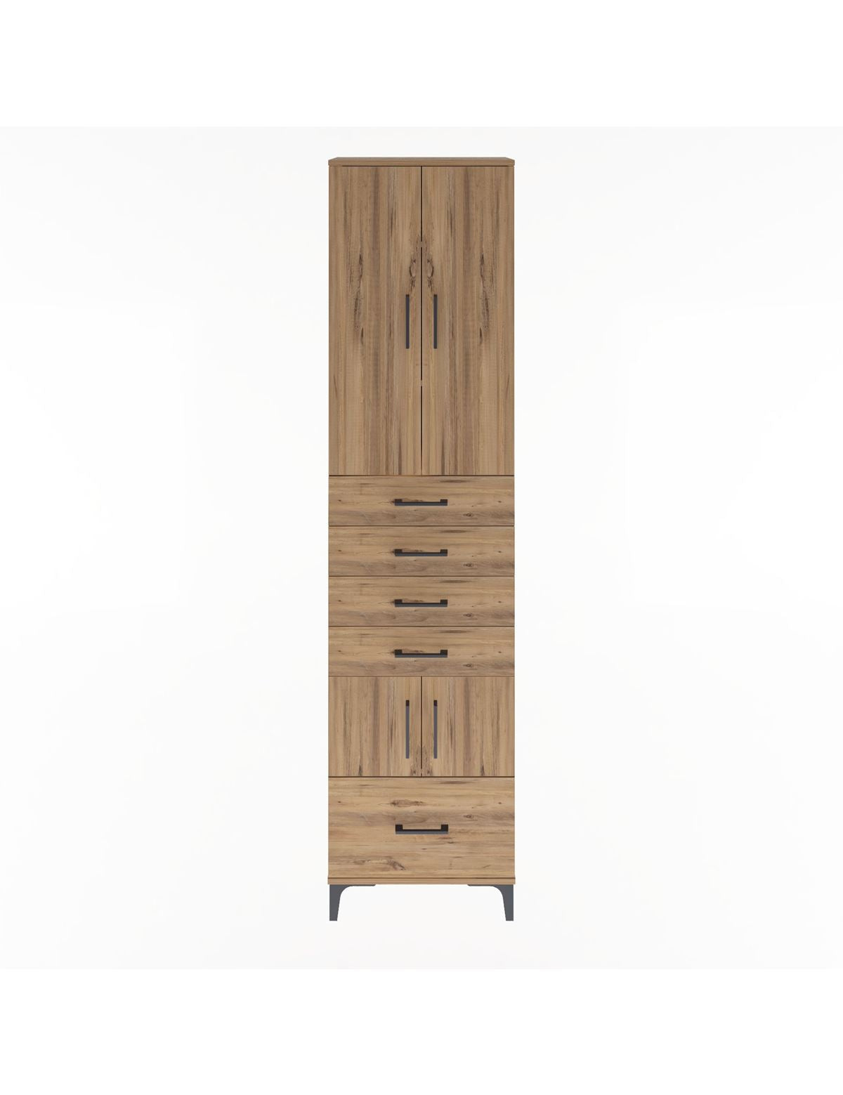 Arges Dolap 4 Raflı 5 Çekmeceli 4 Kapaklı 60x30x243 Çam-Çam