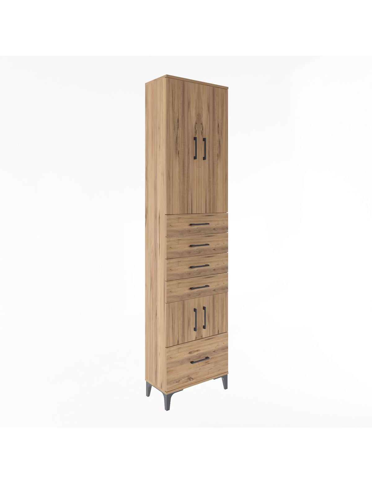 Arges Dolap 4 Raflı 5 Çekmeceli 4 Kapaklı 60x30x243 Çam-Çam