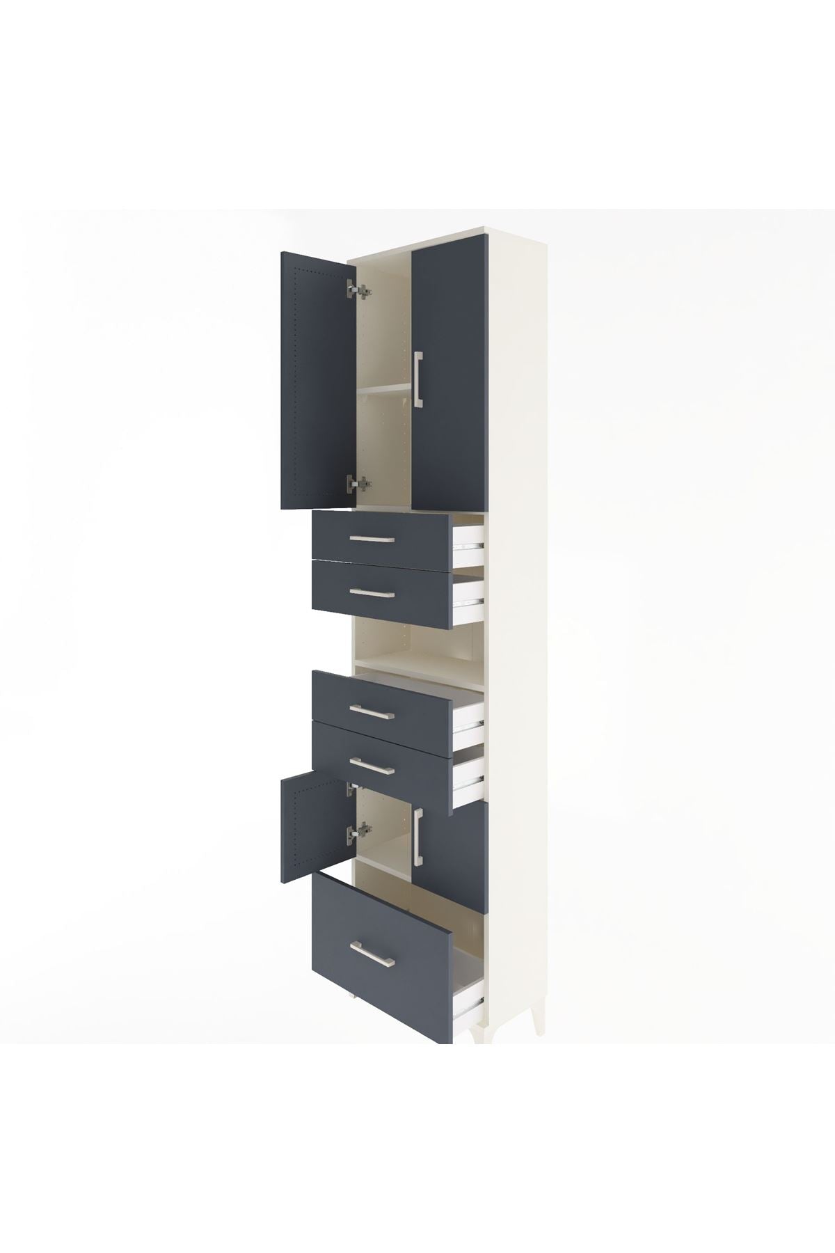 Arges Dolap 4 Raflı 5 Çekmeceli 4 Kapaklı 60x30x243 Aytaşı-Antrasit