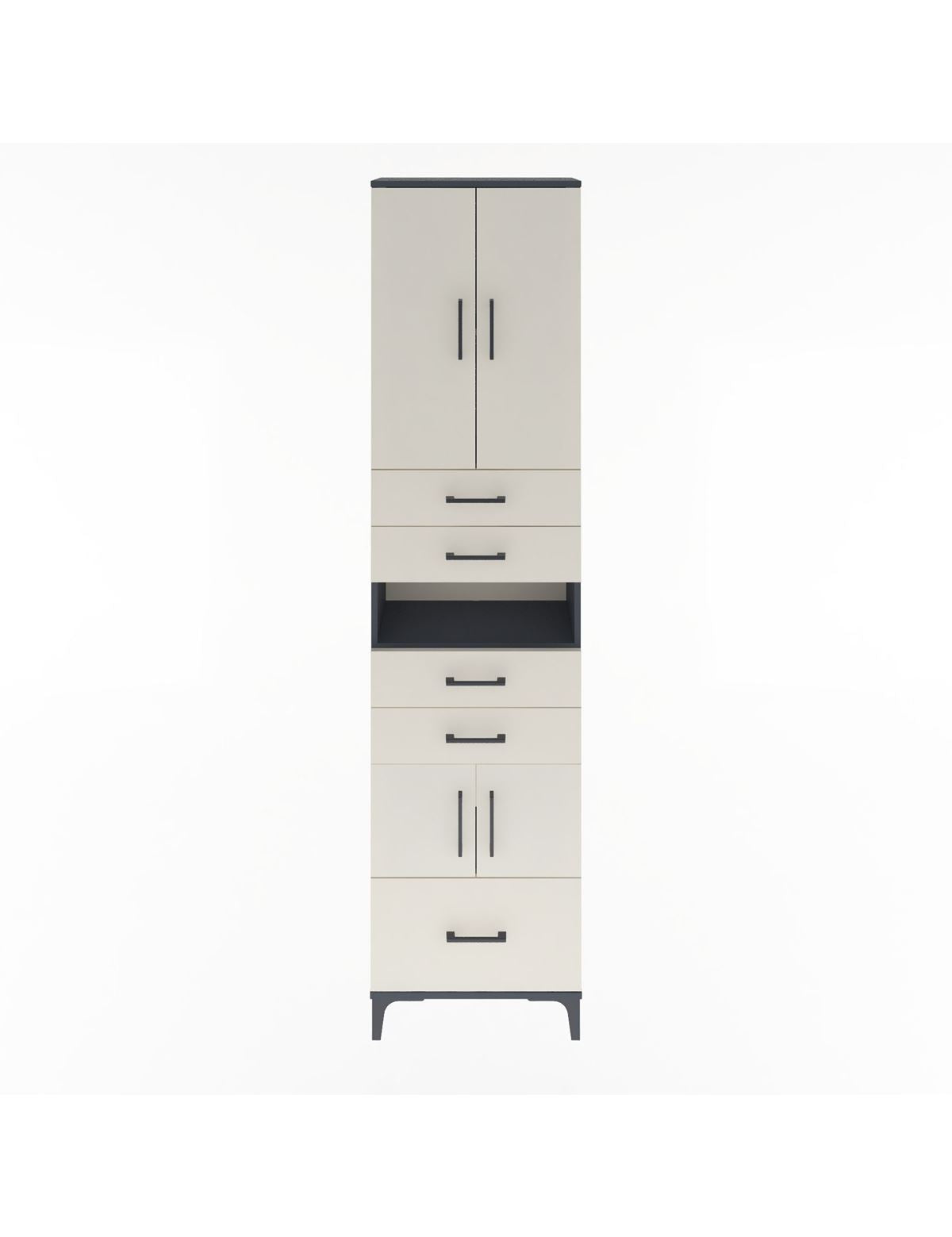 Arges Dolap 4 Raflı 5 Çekmeceli 4 Kapaklı 60x30x243 Antrasit-Aytaşı