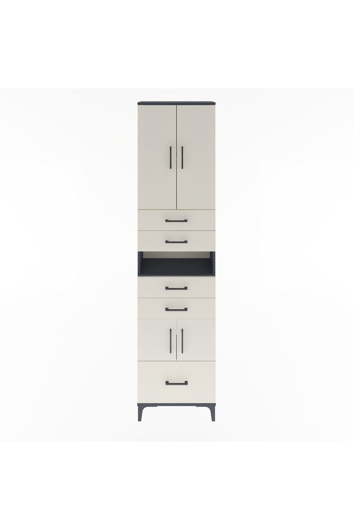 Arges Dolap 4 Raflı 5 Çekmeceli 4 Kapaklı 60x30x243 Antrasit-Aytaşı