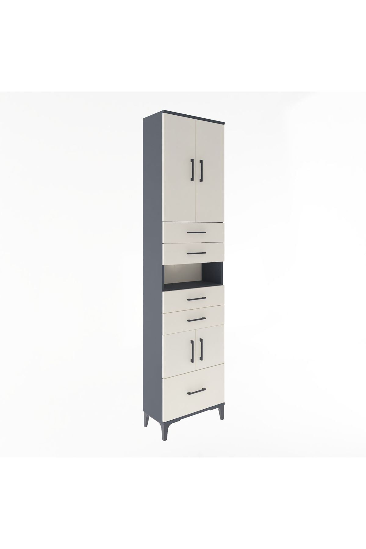 Arges Dolap 4 Raflı 5 Çekmeceli 4 Kapaklı 60x30x243 Antrasit-Aytaşı