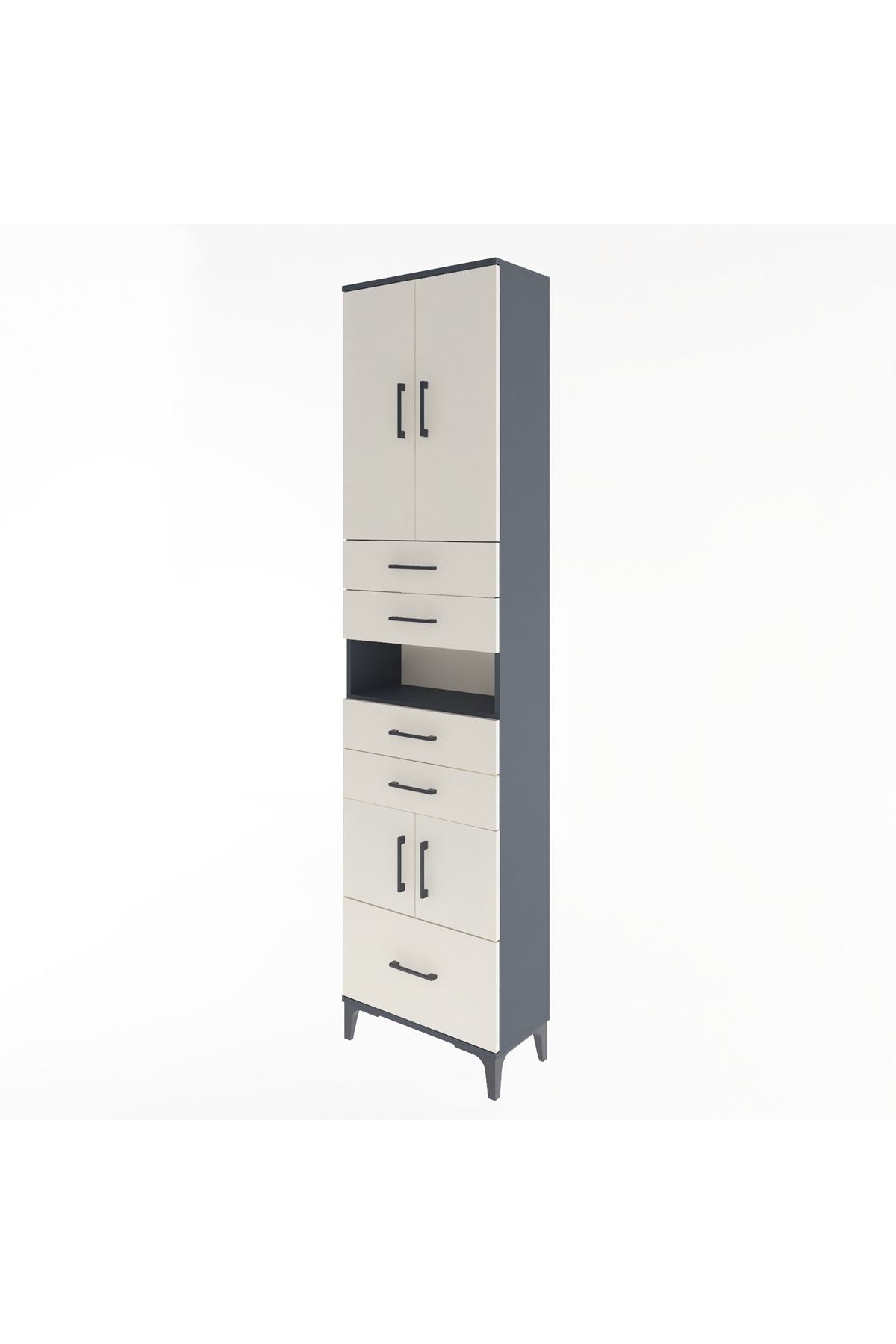 Arges Dolap 4 Raflı 5 Çekmeceli 4 Kapaklı 60x30x243 Antrasit-Aytaşı