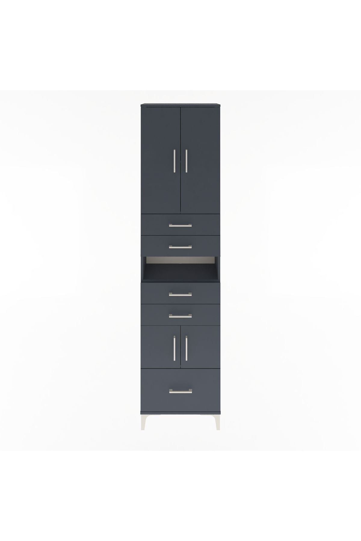 Arges Dolap 4 Raflı 5 Çekmeceli 4 Kapaklı 60x30x243 Antrasit-Antrasit