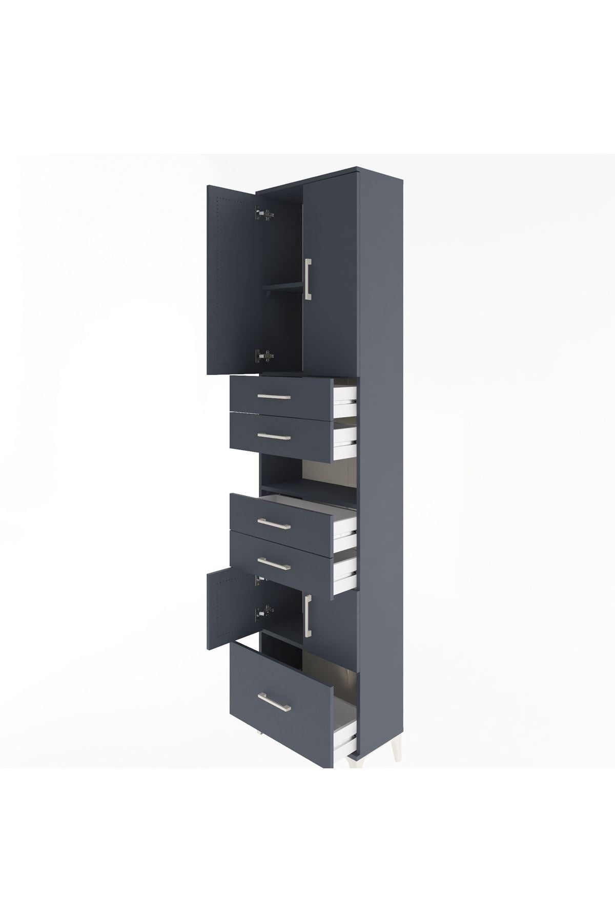 Arges Dolap 4 Raflı 5 Çekmeceli 4 Kapaklı 60x30x243 Antrasit-Antrasit