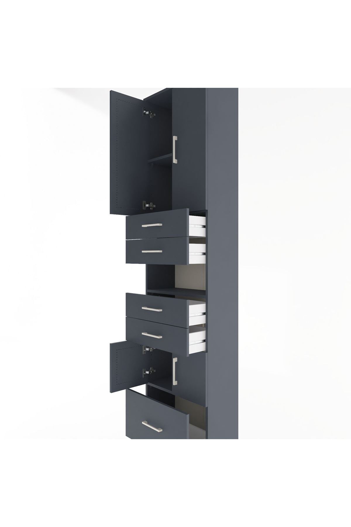 Arges Dolap 4 Raflı 5 Çekmeceli 4 Kapaklı 60x30x243 Antrasit-Antrasit