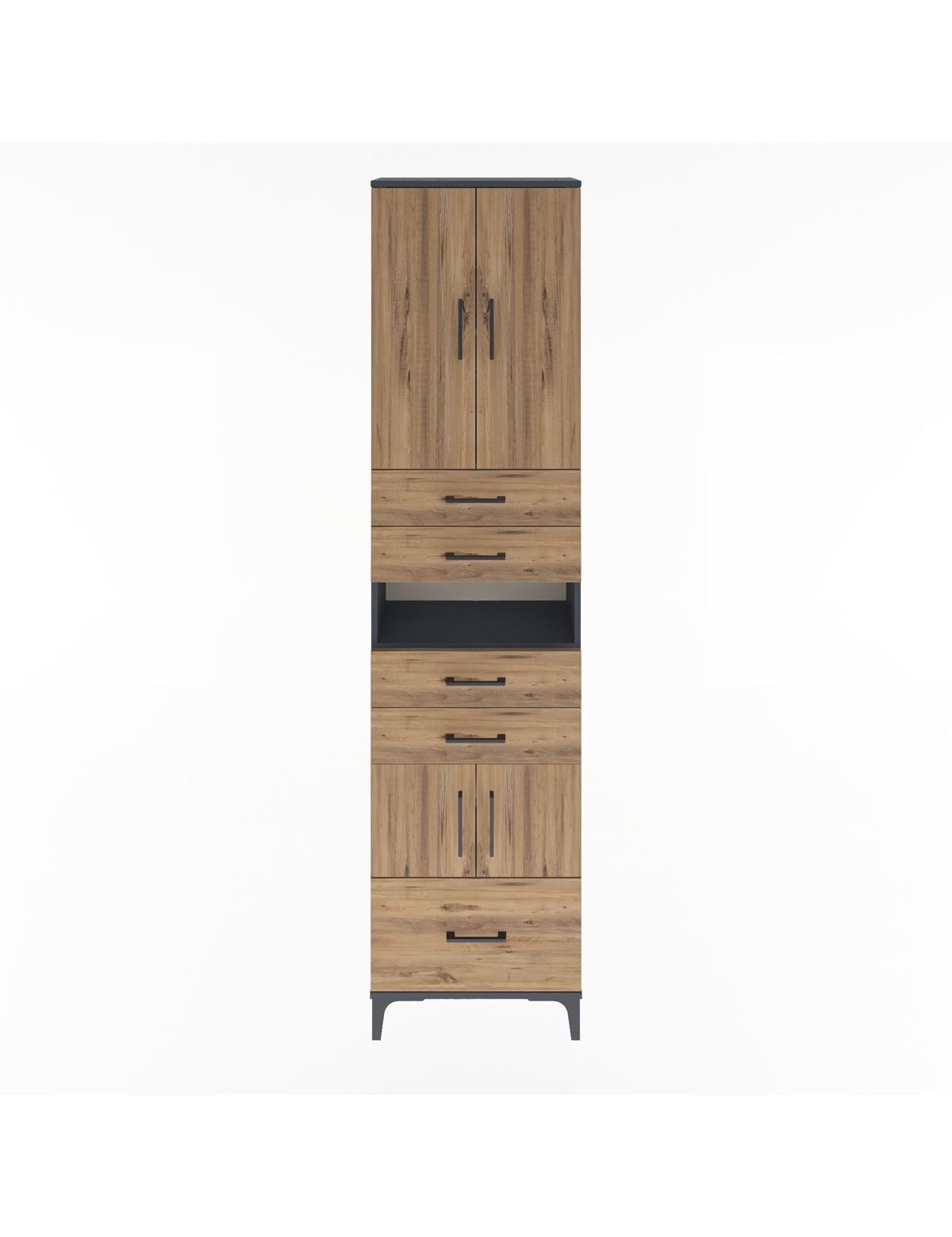 Arges Dolap 4 Raflı 5 Çekmeceli 4 Kapaklı 60x30x243 Antrasit-Çam