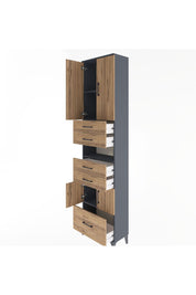 Arges Dolap 4 Raflı 5 Çekmeceli 4 Kapaklı 60x30x243 Antrasit-Çam