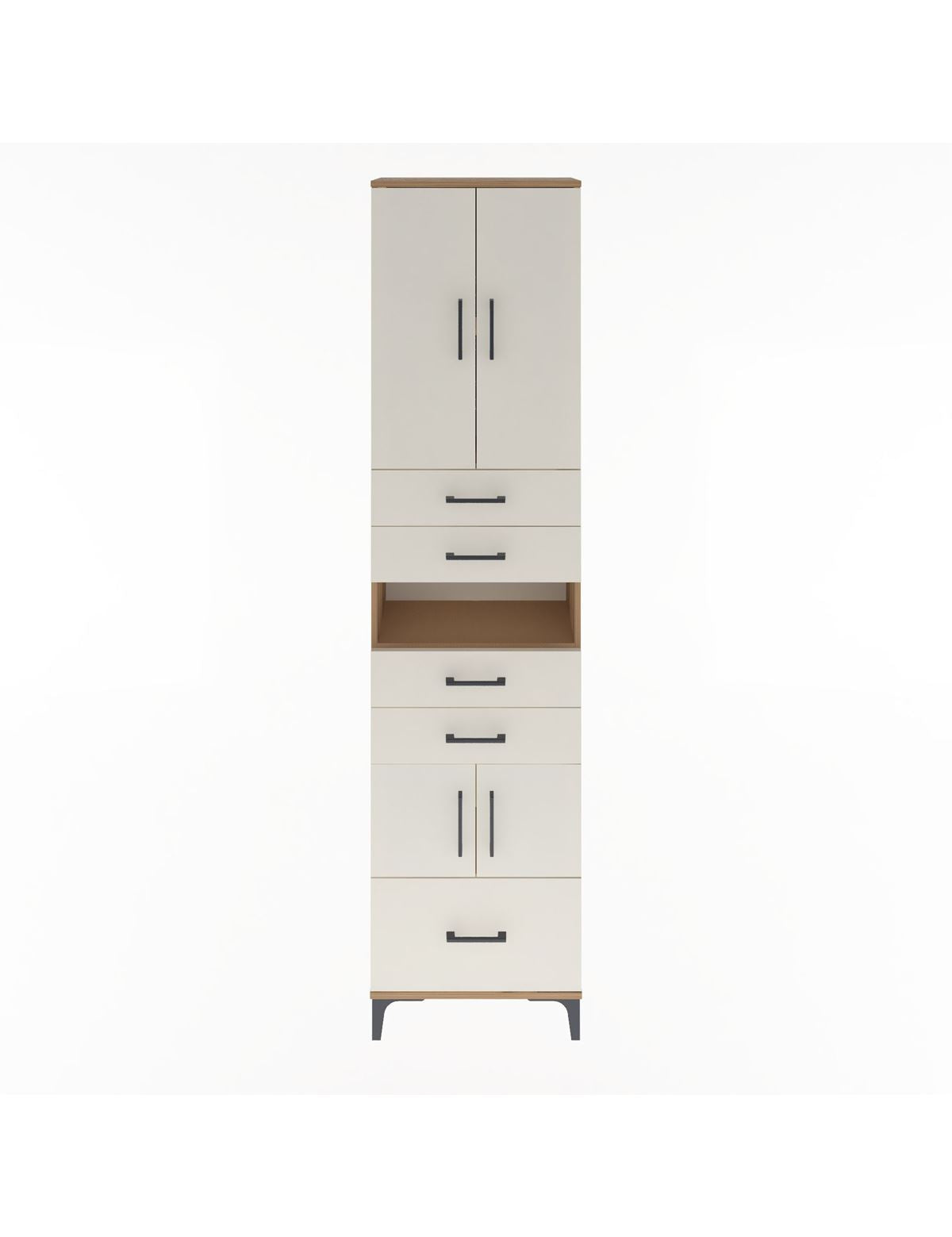 Arges Dolap 4 Raflı 5 Çekmeceli 4 Kapaklı 60x30x243 Çam-Aytaşı