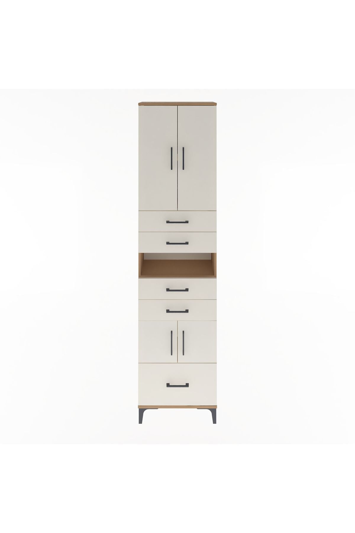 Arges Dolap 4 Raflı 5 Çekmeceli 4 Kapaklı 60x30x243 Çam-Aytaşı