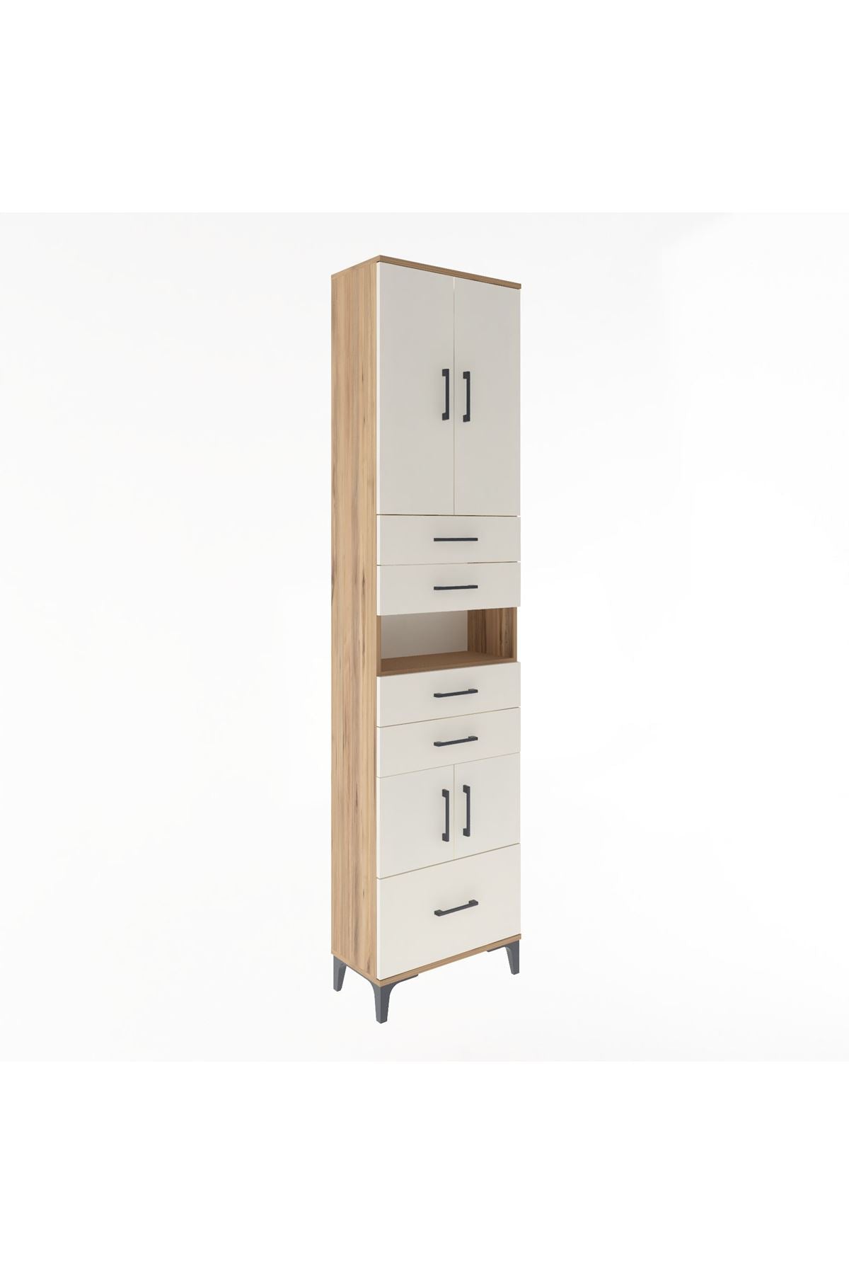 Arges Dolap 4 Raflı 5 Çekmeceli 4 Kapaklı 60x30x243 Çam-Aytaşı