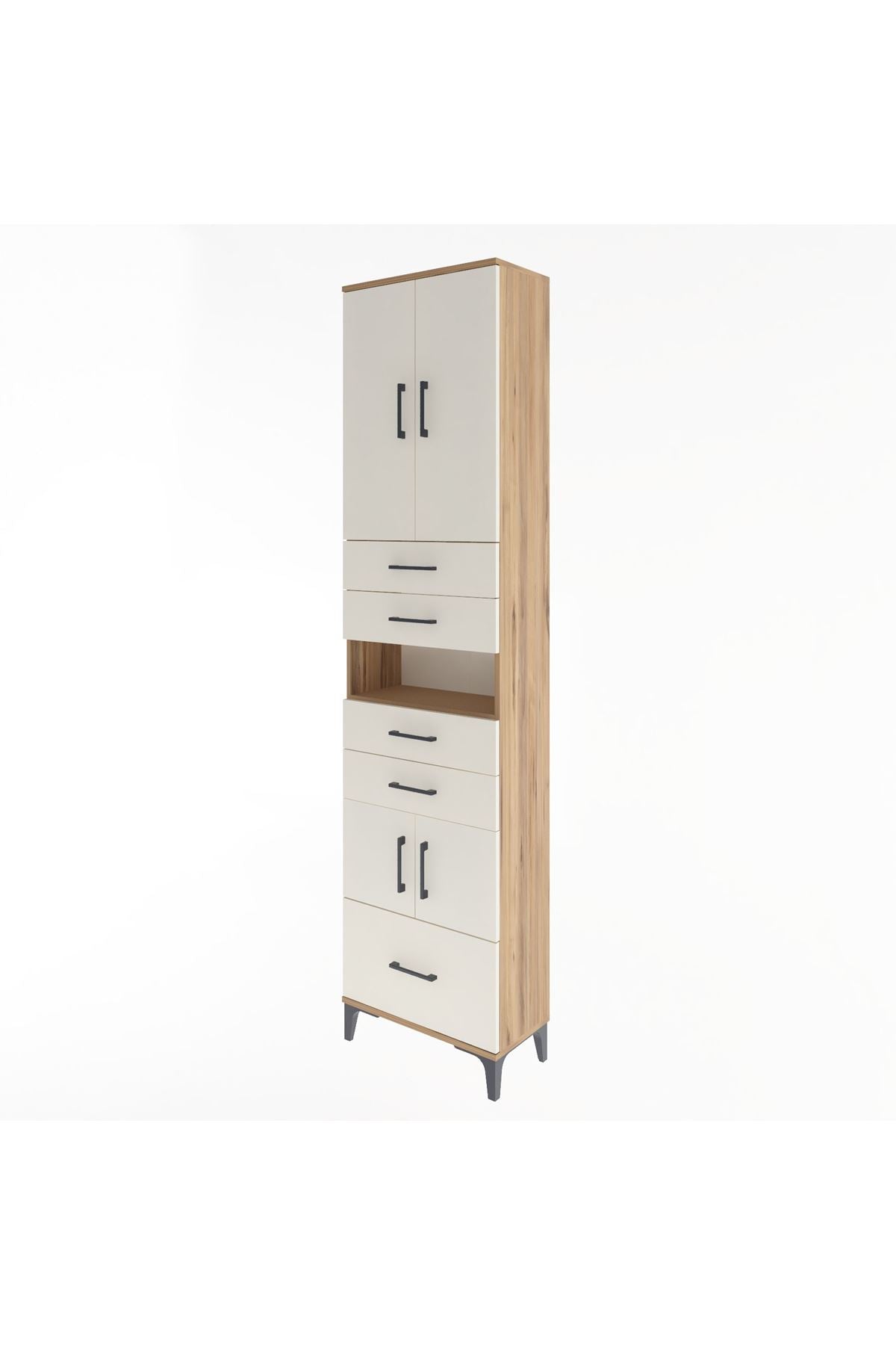 Arges Dolap 4 Raflı 5 Çekmeceli 4 Kapaklı 60x30x243 Çam-Aytaşı