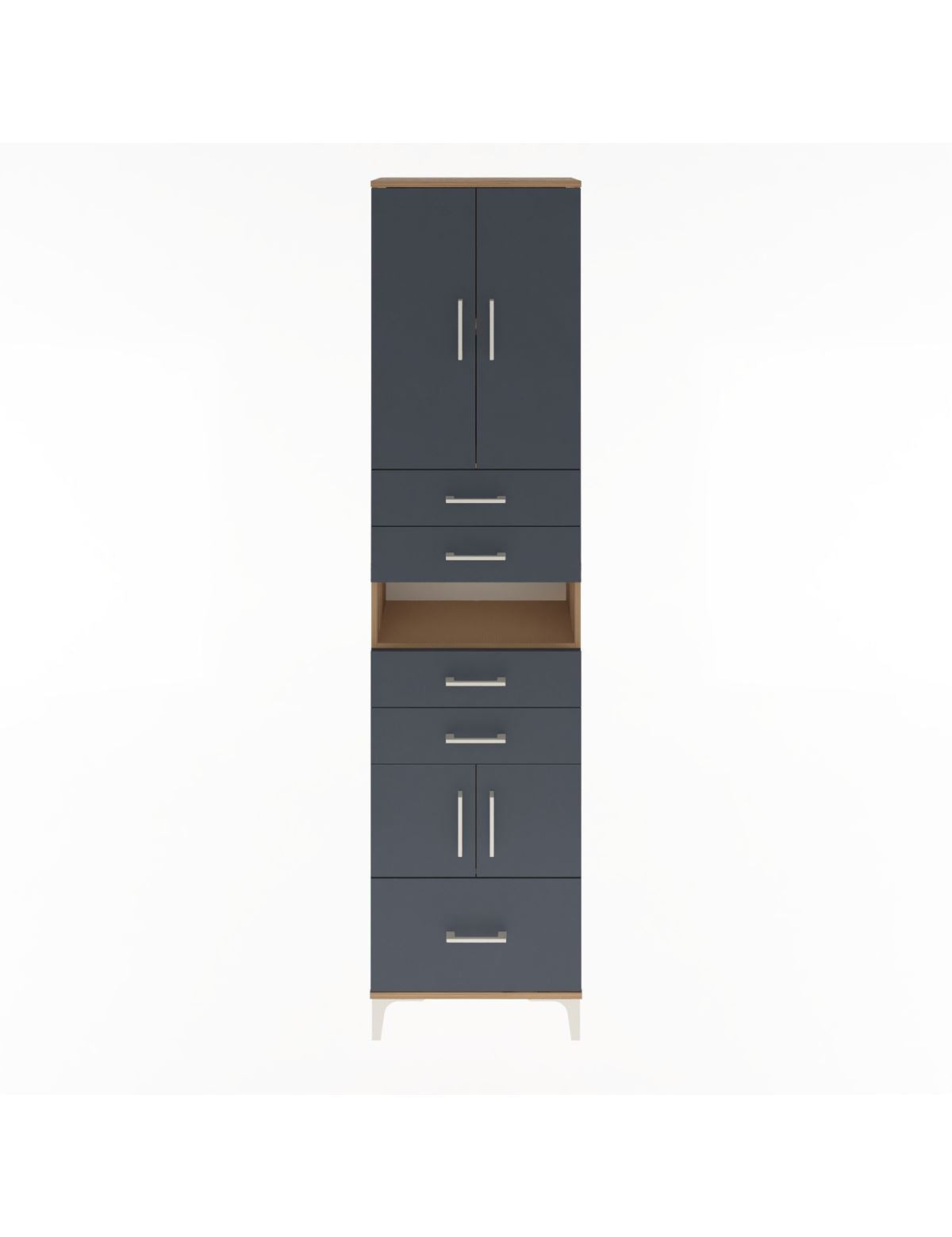 Arges Dolap 4 Raflı 5 Çekmeceli 4 Kapaklı 60x30x243 Çam-Antrasit