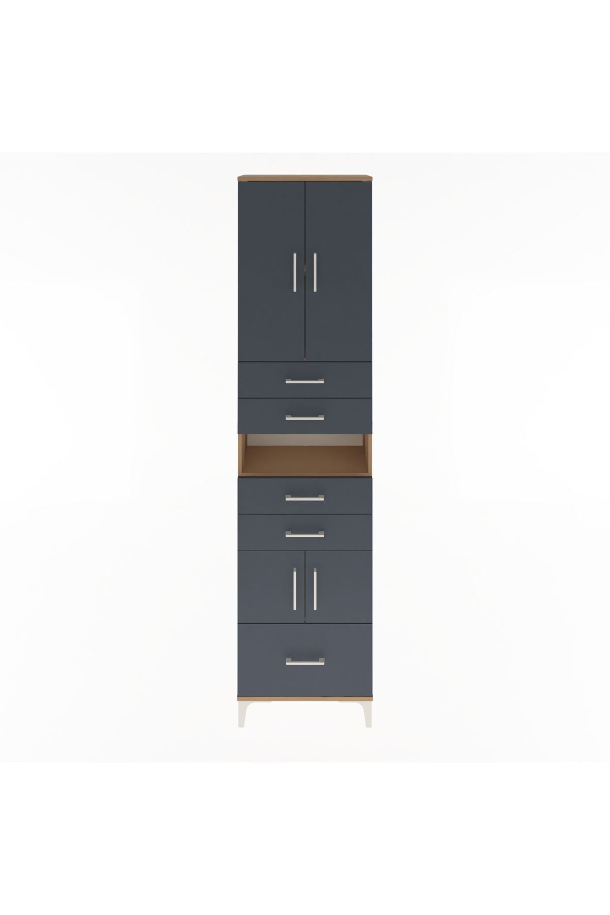 Arges Dolap 4 Raflı 5 Çekmeceli 4 Kapaklı 60x30x243 Çam-Antrasit