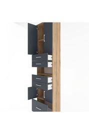 Arges Dolap 4 Raflı 5 Çekmeceli 4 Kapaklı 60x30x243 Çam-Antrasit