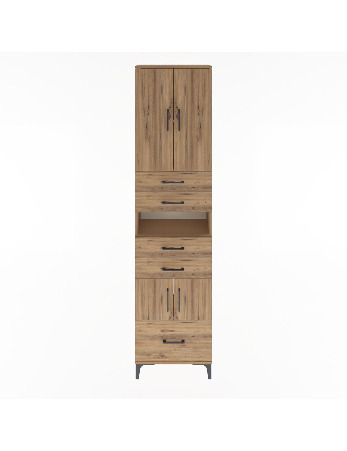 Arges Dolap 4 Raflı 5 Çekmeceli 4 Kapaklı 60x30x243 Çam-Çam