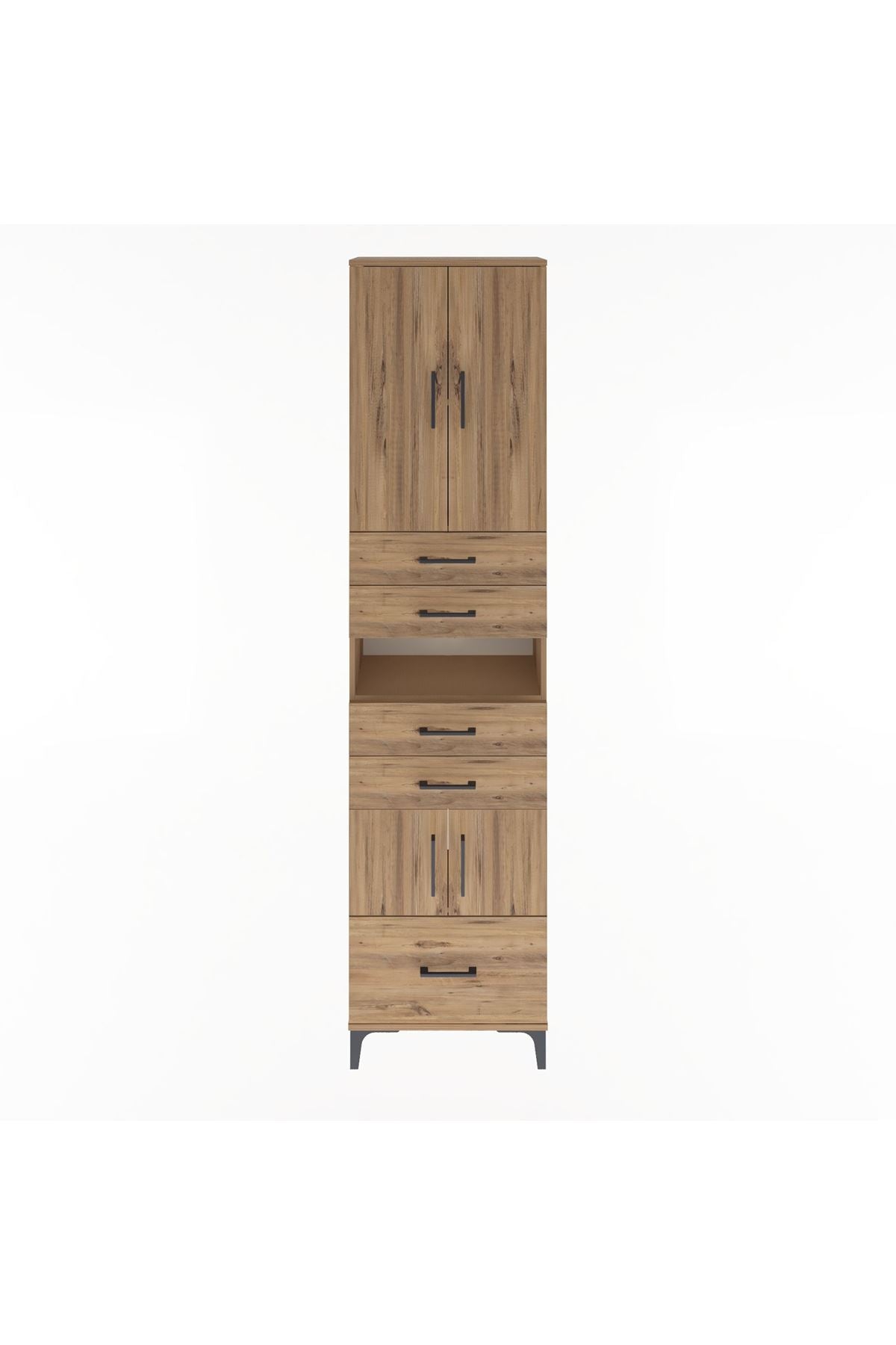 Arges Dolap 4 Raflı 5 Çekmeceli 4 Kapaklı 60x30x243 Çam-Çam