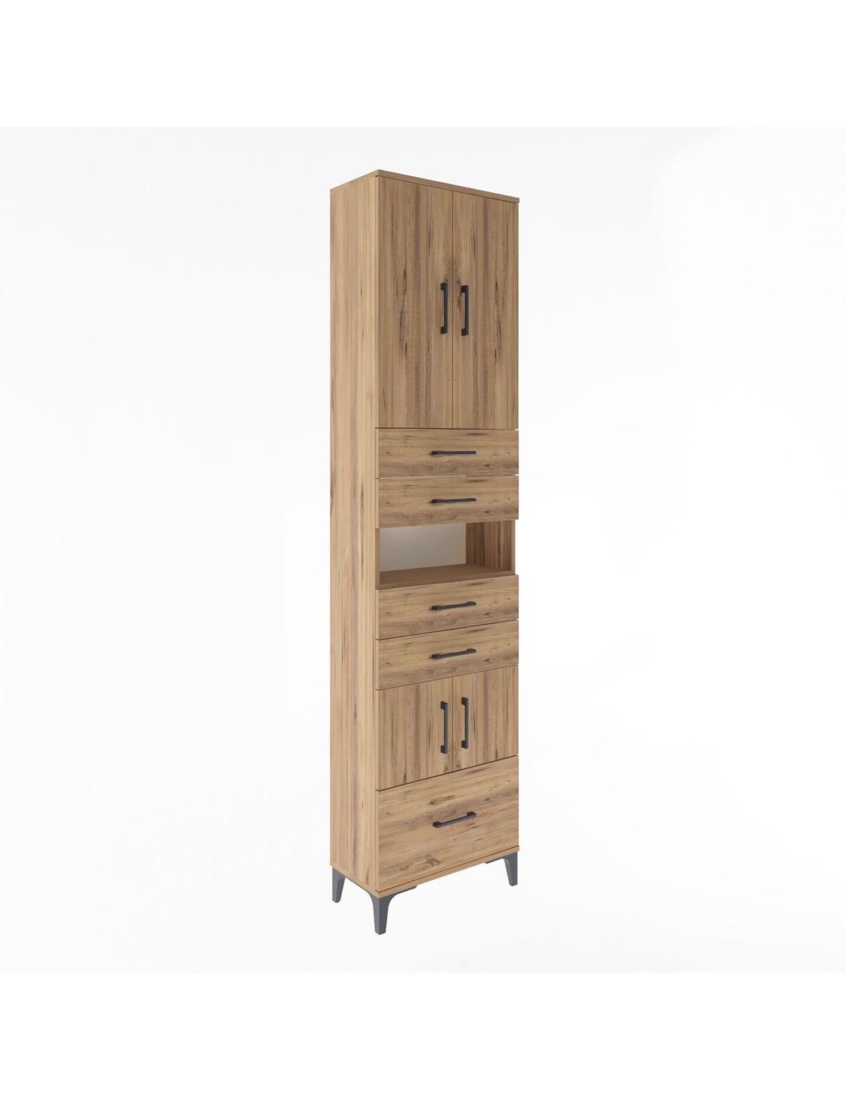 Arges Dolap 4 Raflı 5 Çekmeceli 4 Kapaklı 60x30x243 Çam-Çam