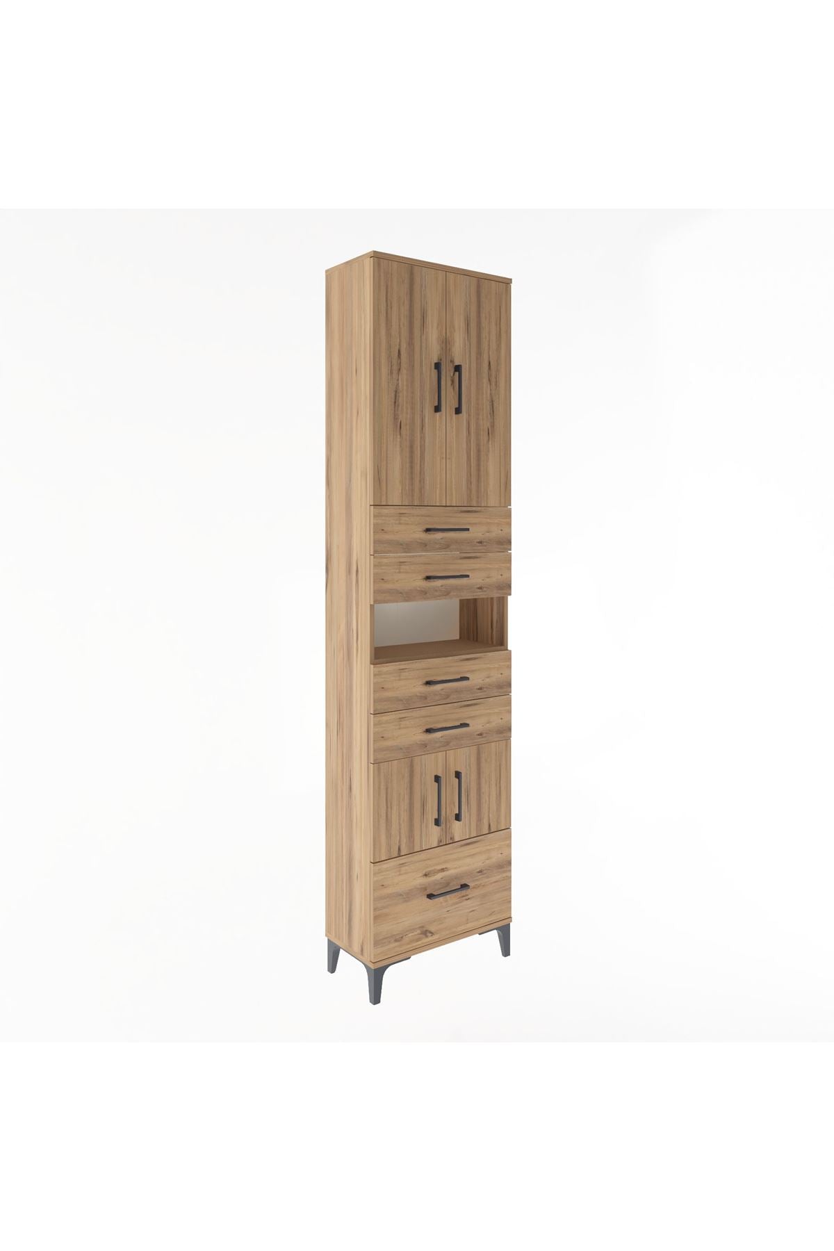 Arges Dolap 4 Raflı 5 Çekmeceli 4 Kapaklı 60x30x243 Çam-Çam