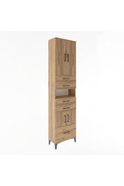 Arges Dolap 4 Raflı 5 Çekmeceli 4 Kapaklı 60x30x243 Çam-Çam