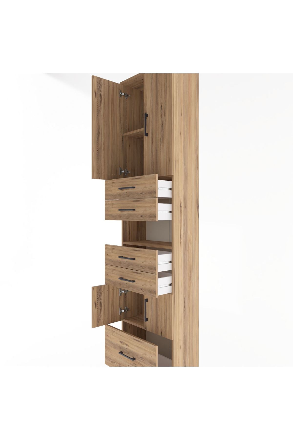 Arges Dolap 4 Raflı 5 Çekmeceli 4 Kapaklı 60x30x243 Çam-Çam