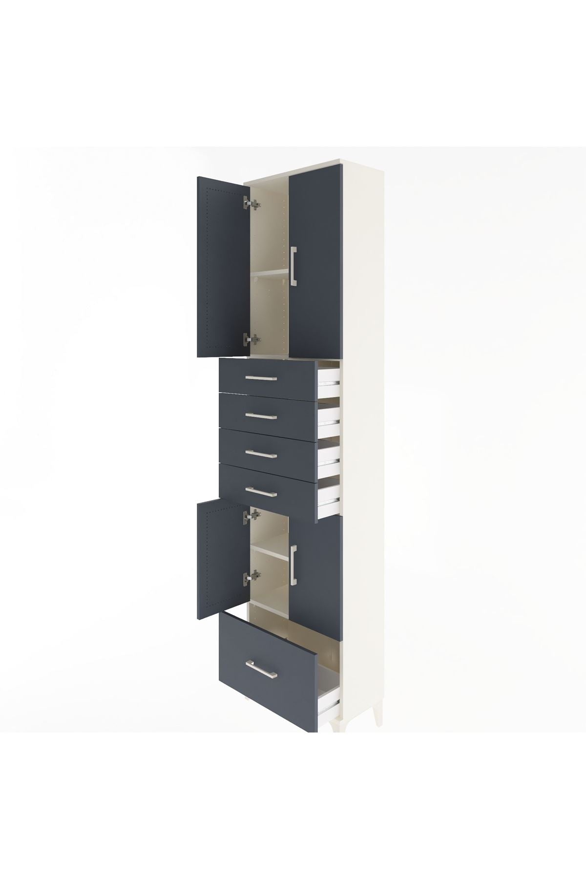 Arges Dolap 4 Raflı 5 Çekmeceli 4 Kapaklı 60x30x243 Aytaşı-Antrasit