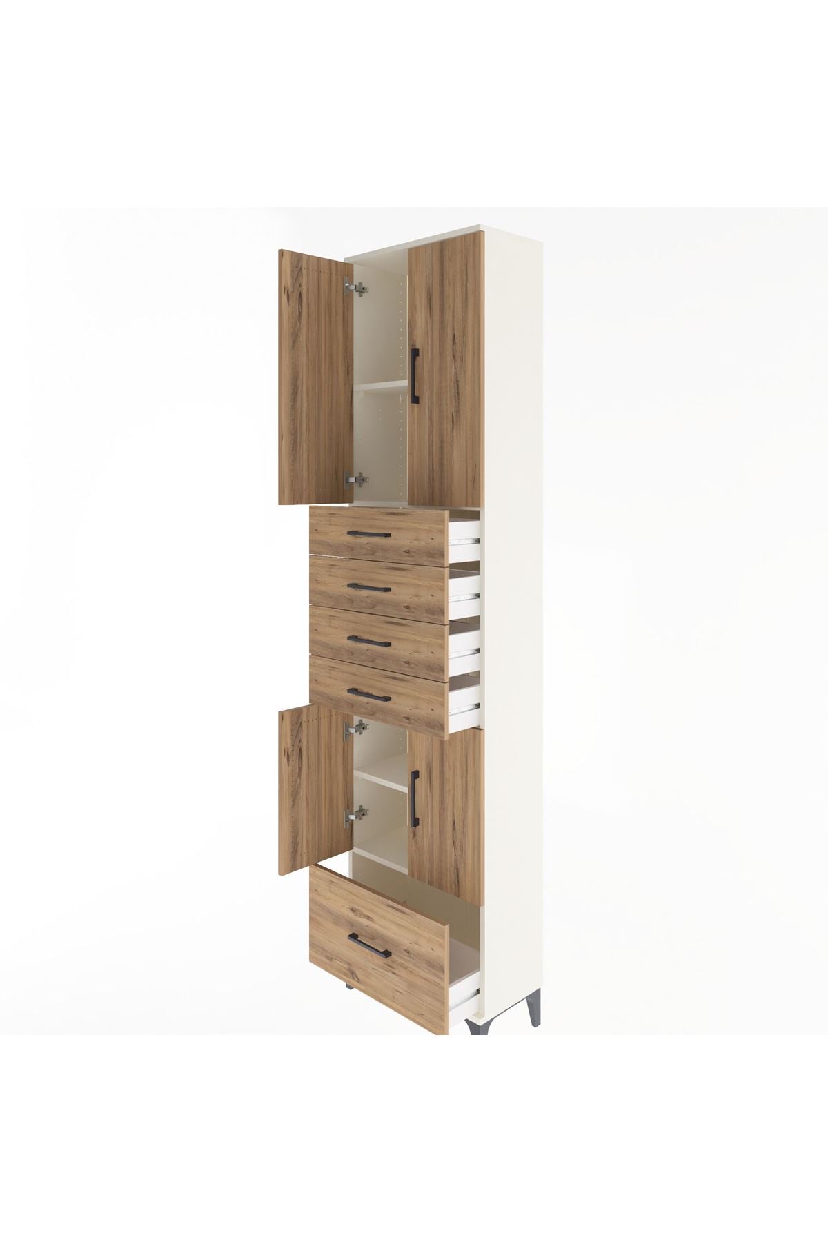 Arges Dolap 4 Raflı 5 Çekmeceli 4 Kapaklı 60x30x243 Aytaşı-Çam