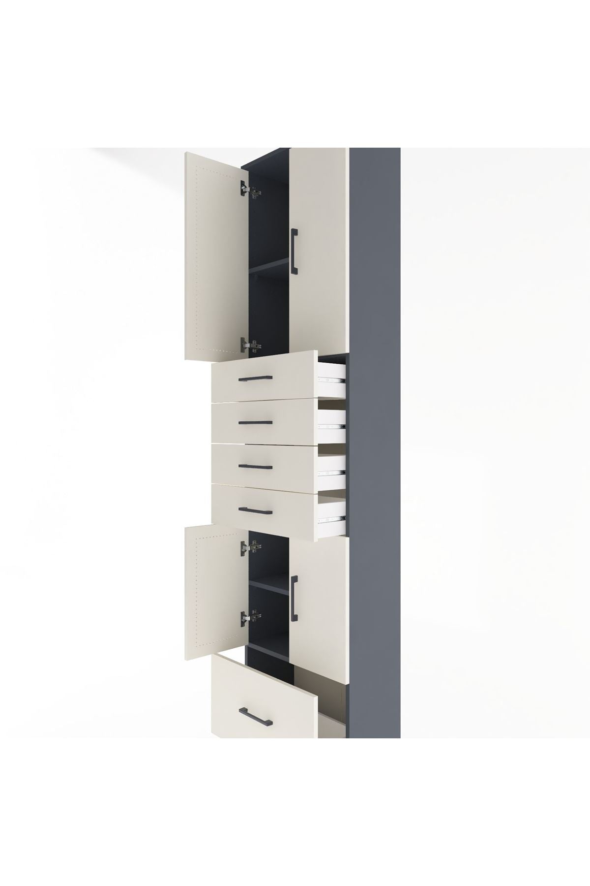 Arges Dolap 4 Raflı 5 Çekmeceli 4 Kapaklı 60x30x243 Antrasit-Aytaşı