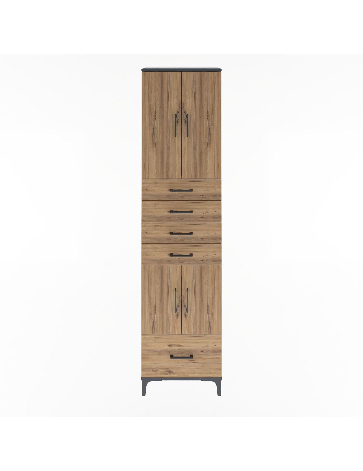 Arges Dolap 4 Raflı 5 Çekmeceli 4 Kapaklı 60x30x243 Antrasit-Çam