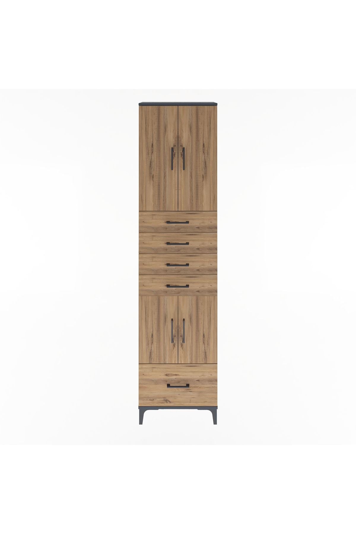 Arges Dolap 4 Raflı 5 Çekmeceli 4 Kapaklı 60x30x243 Antrasit-Çam