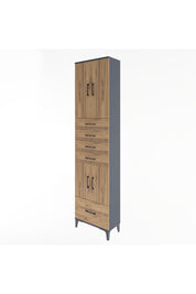 Arges Dolap 4 Raflı 5 Çekmeceli 4 Kapaklı 60x30x243 Antrasit-Çam