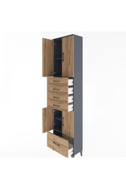 Arges Dolap 4 Raflı 5 Çekmeceli 4 Kapaklı 60x30x243 Antrasit-Çam