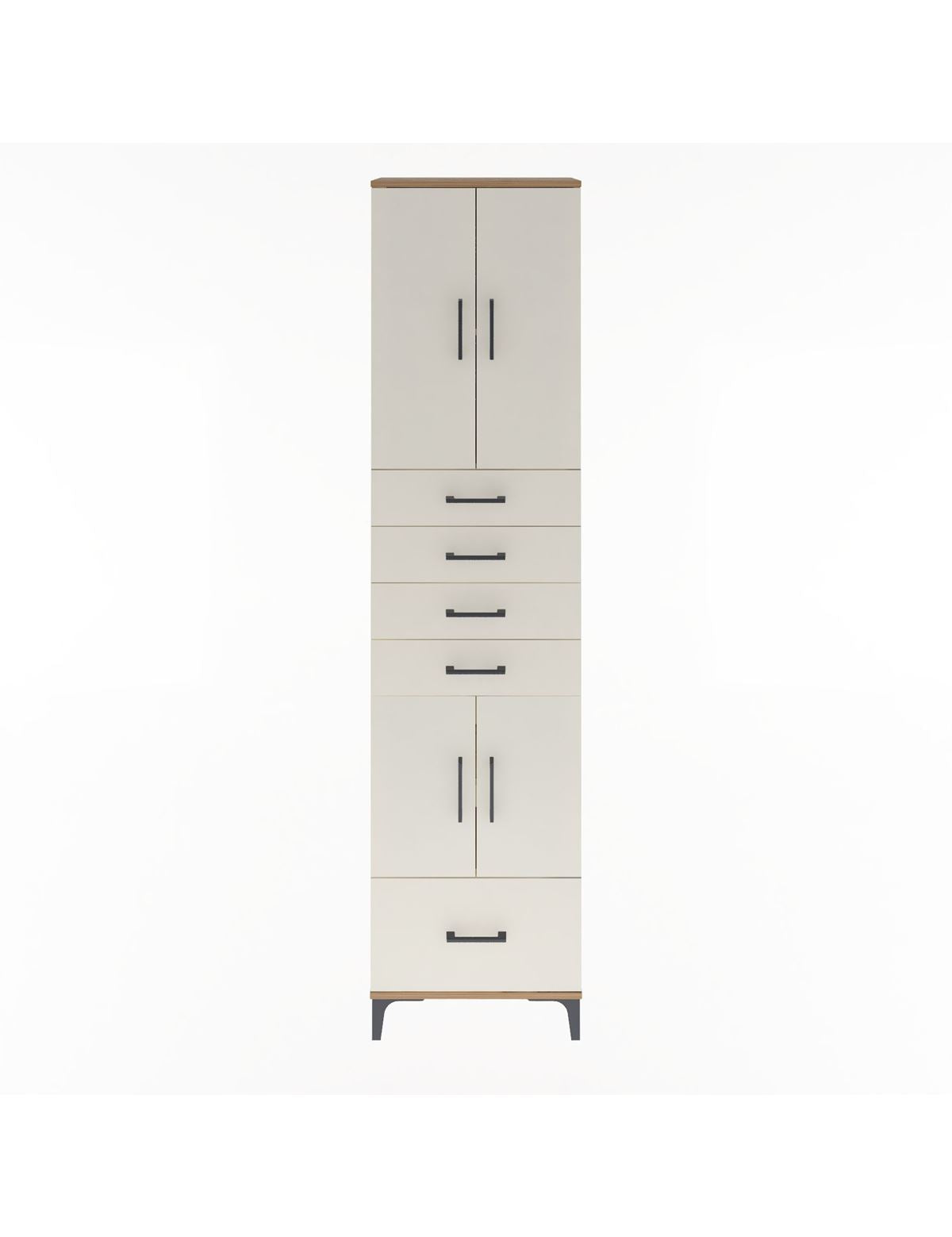 Arges Dolap 4 Raflı 5 Çekmeceli 4 Kapaklı 60x30x243 Çam-Aytaşı