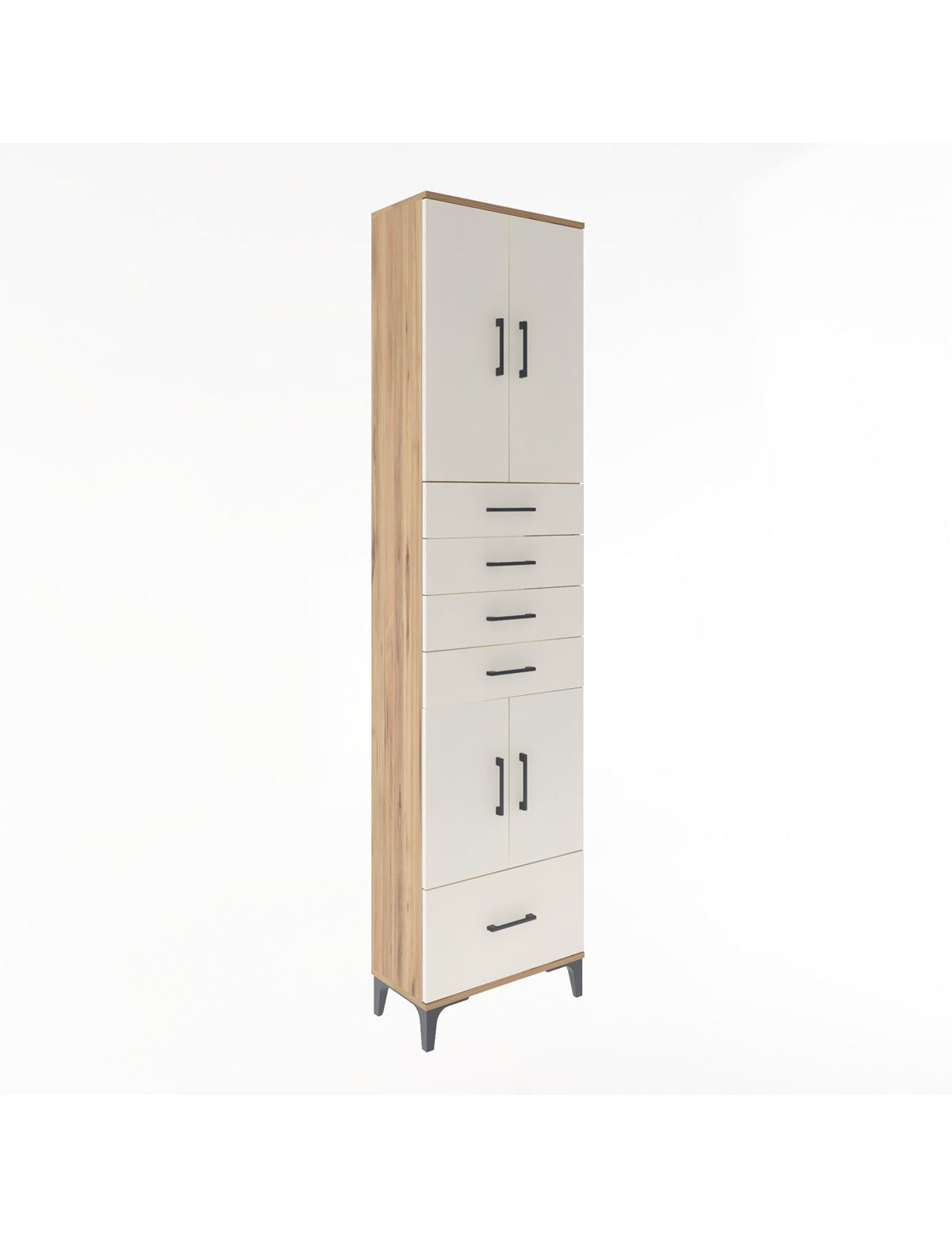 Arges Dolap 4 Raflı 5 Çekmeceli 4 Kapaklı 60x30x243 Çam-Aytaşı