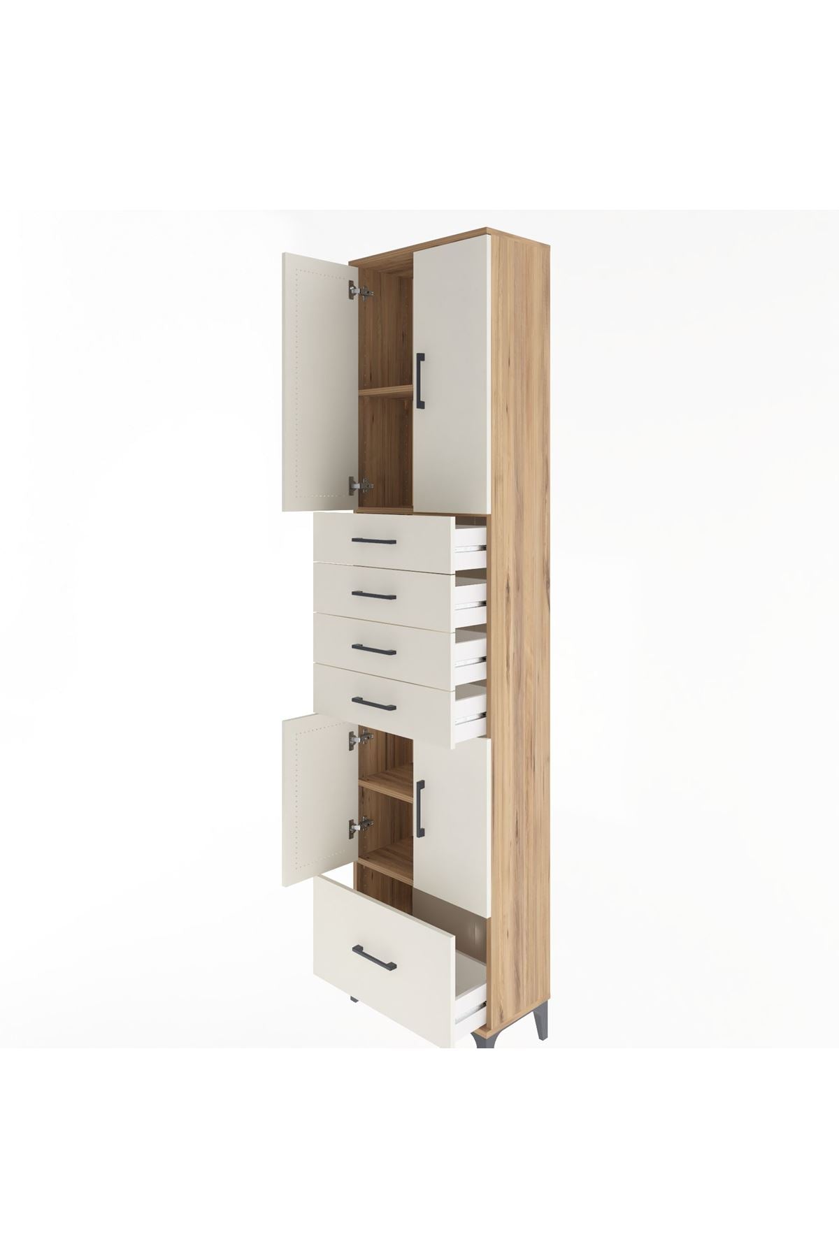 Arges Dolap 4 Raflı 5 Çekmeceli 4 Kapaklı 60x30x243 Çam-Aytaşı