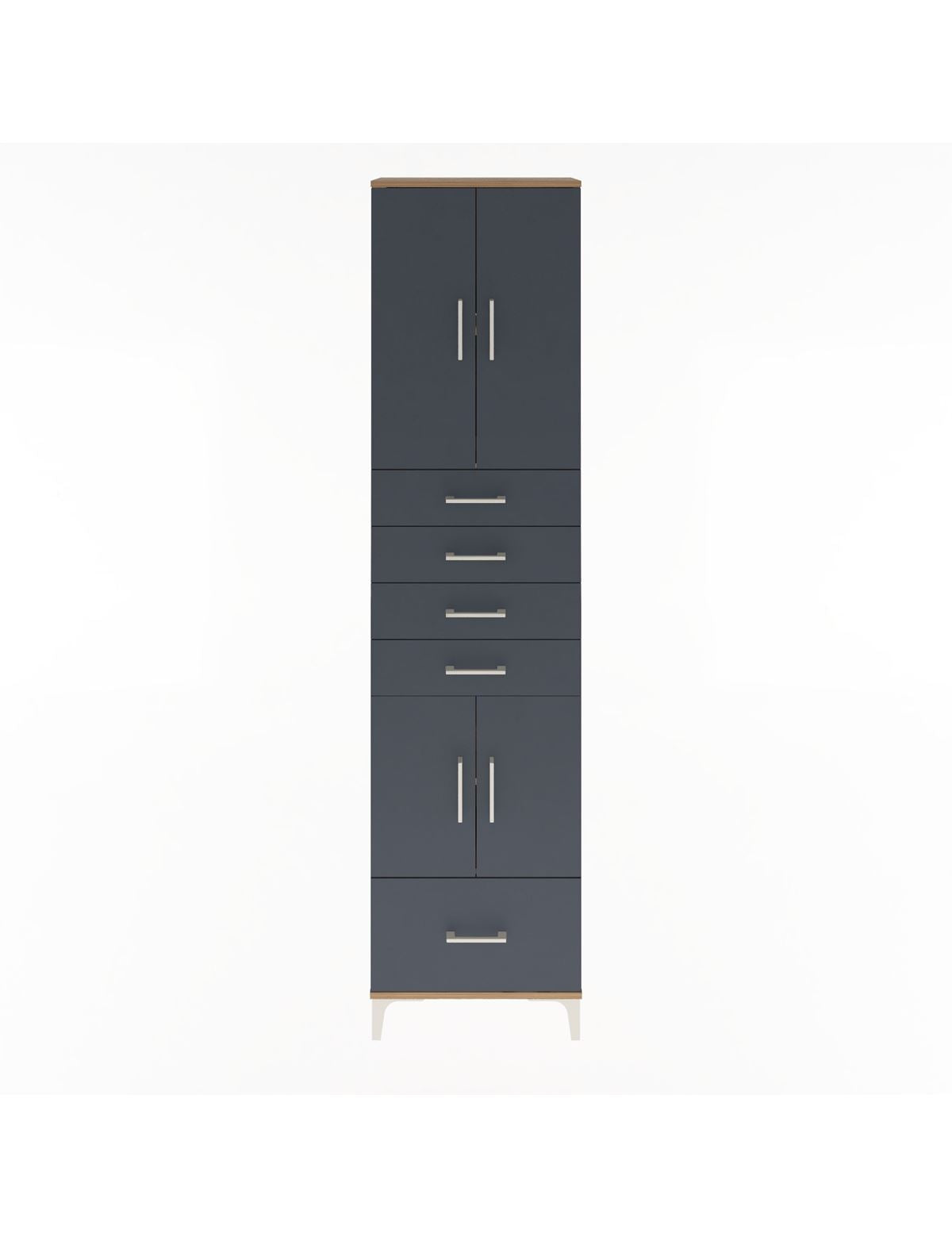 Arges Dolap 4 Raflı 5 Çekmeceli 4 Kapaklı 60x30x243 Çam-Antrasit