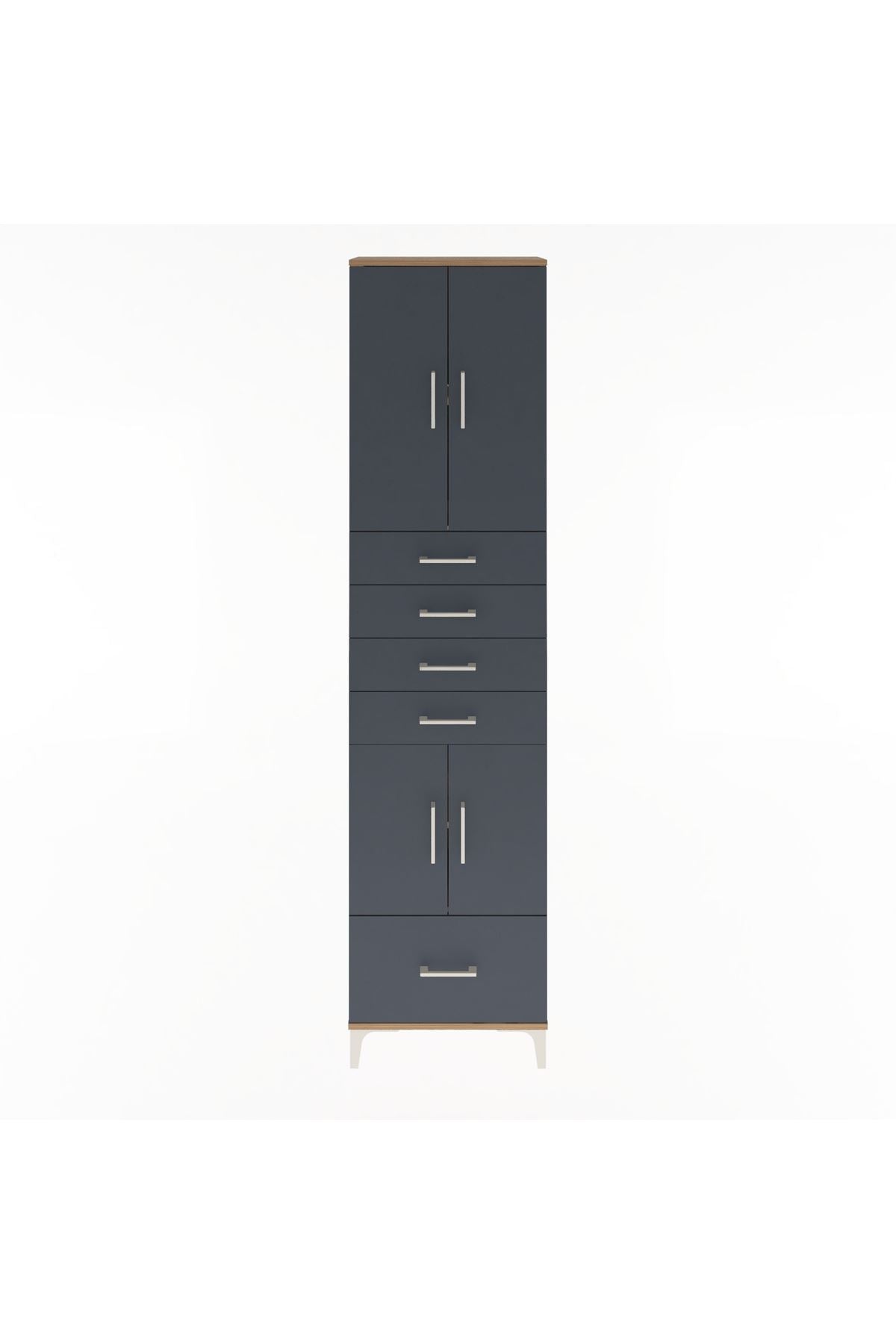 Arges Dolap 4 Raflı 5 Çekmeceli 4 Kapaklı 60x30x243 Çam-Antrasit