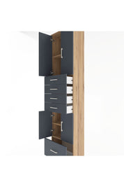 Arges Dolap 4 Raflı 5 Çekmeceli 4 Kapaklı 60x30x243 Çam-Antrasit