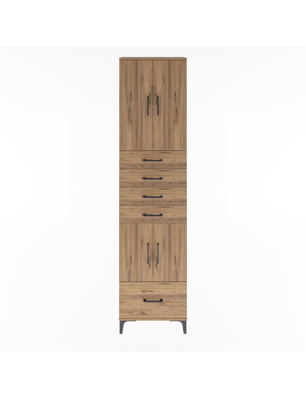 Arges Dolap 4 Raflı 5 Çekmeceli 4 Kapaklı 60x30x243 Çam-Çam