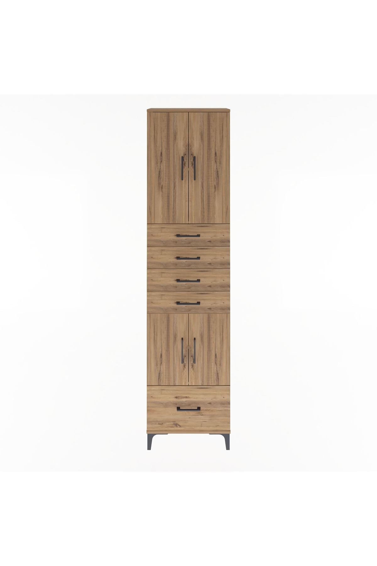 Arges Dolap 4 Raflı 5 Çekmeceli 4 Kapaklı 60x30x243 Çam-Çam