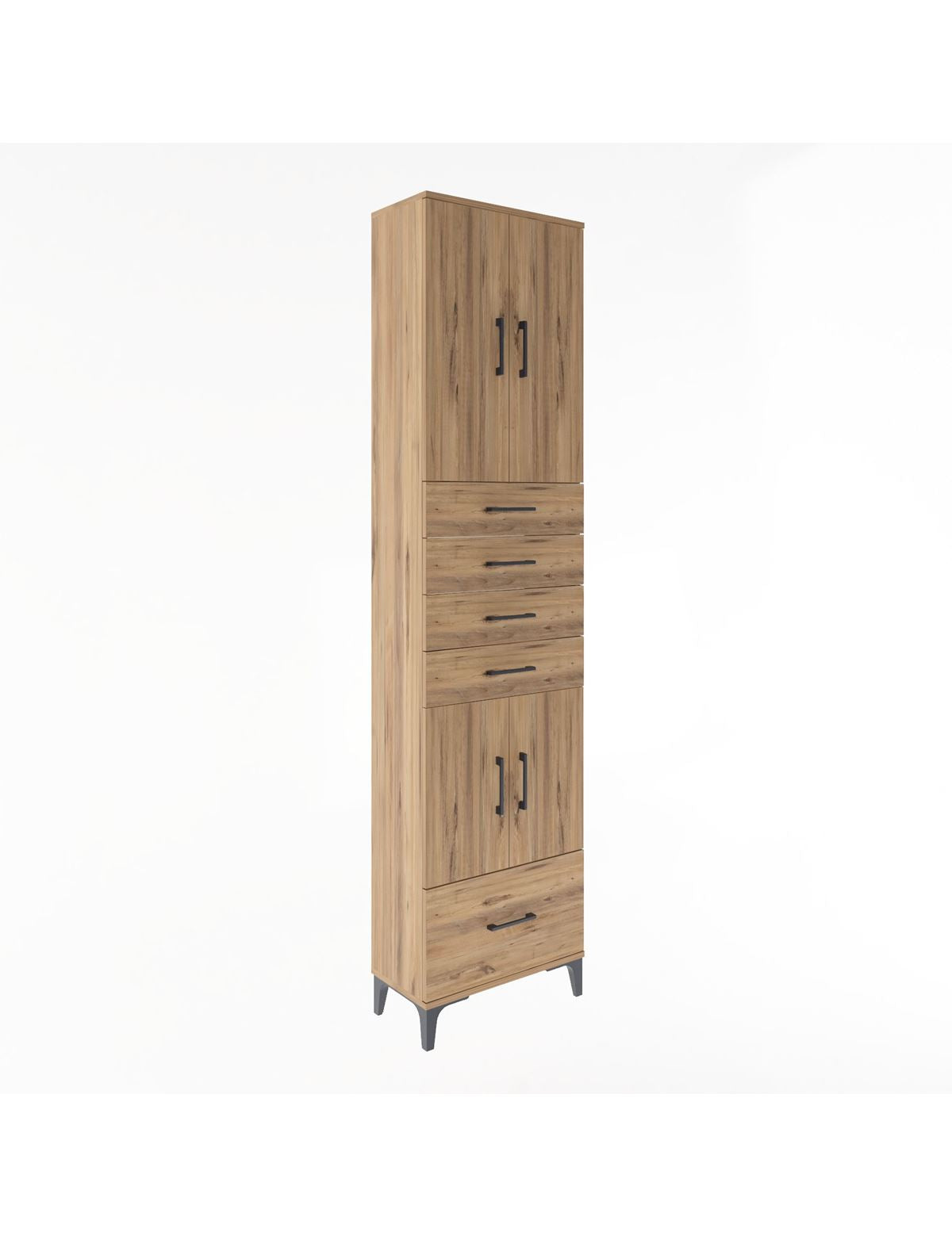 Arges Dolap 4 Raflı 5 Çekmeceli 4 Kapaklı 60x30x243 Çam-Çam