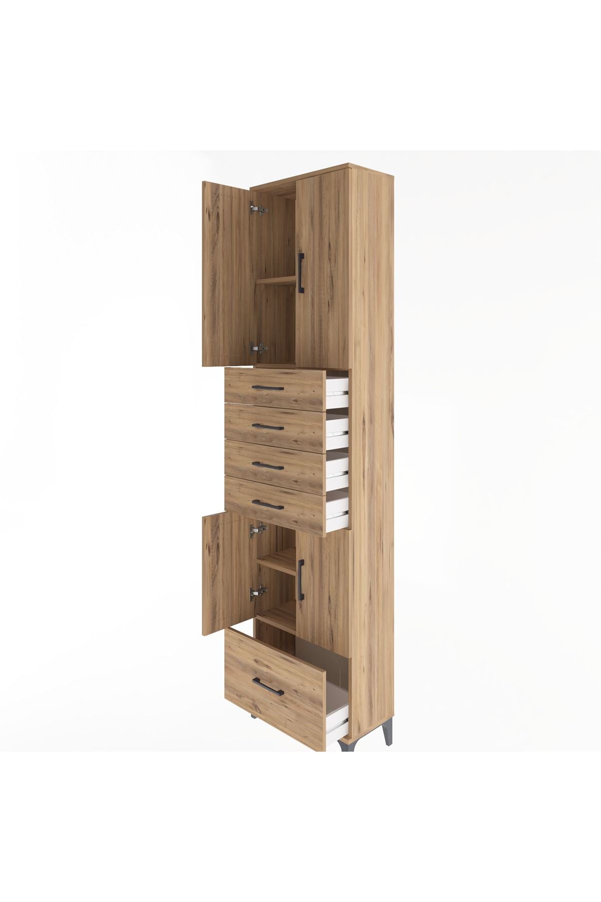 Arges Dolap 4 Raflı 5 Çekmeceli 4 Kapaklı 60x30x243 Çam-Çam