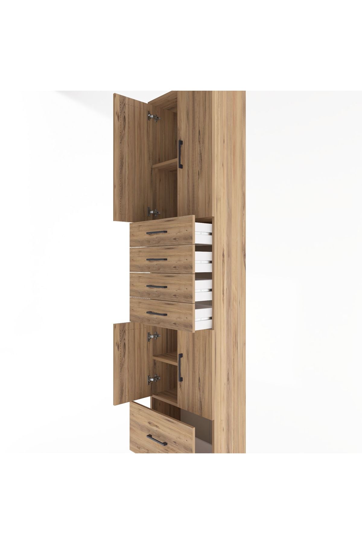 Arges Dolap 4 Raflı 5 Çekmeceli 4 Kapaklı 60x30x243 Çam-Çam