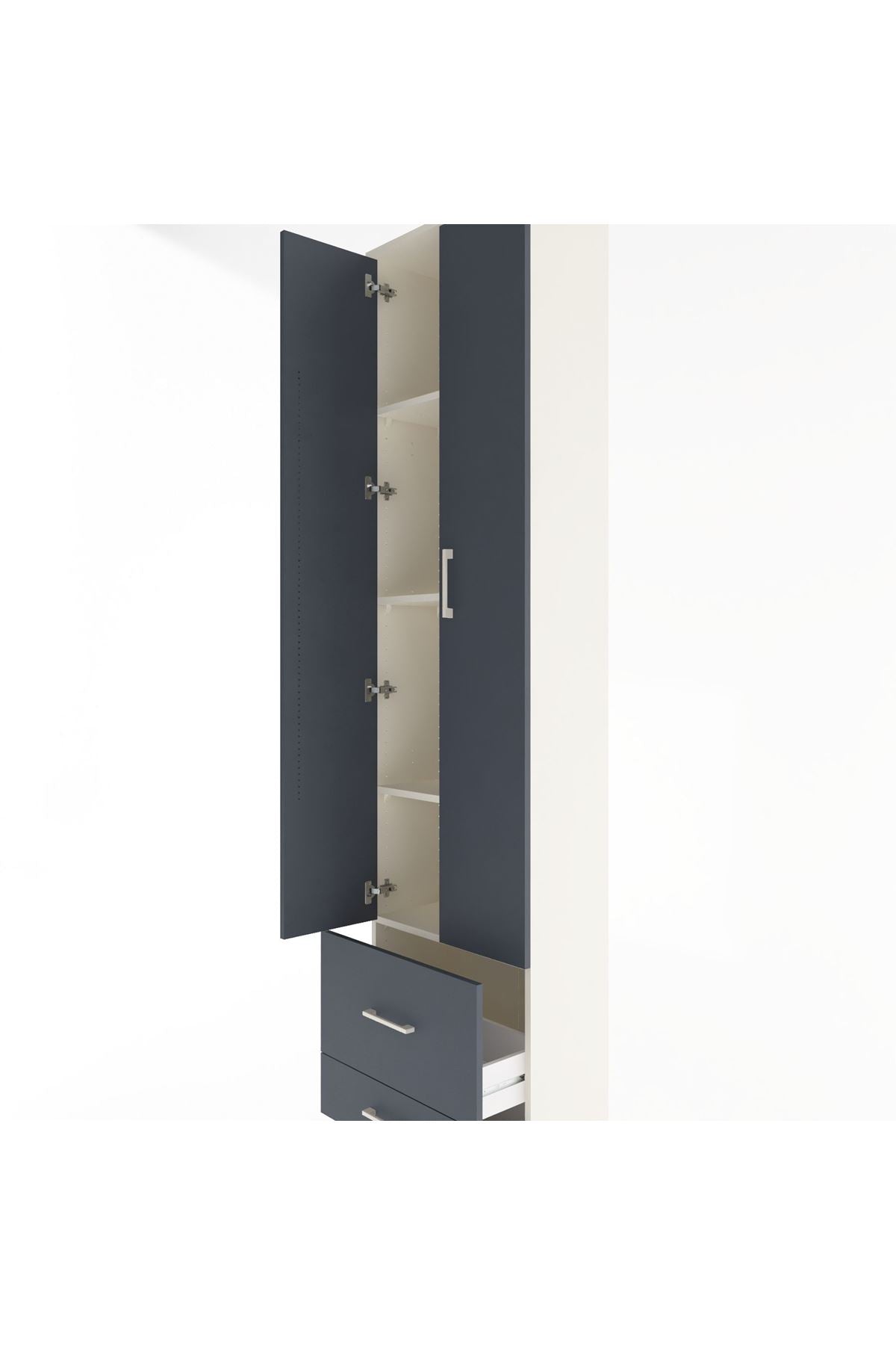 Arges Dolap 4 Raflı 2 Çekmeceli 2 Kapaklı 60x30x243 Aytaşı-Antrasit