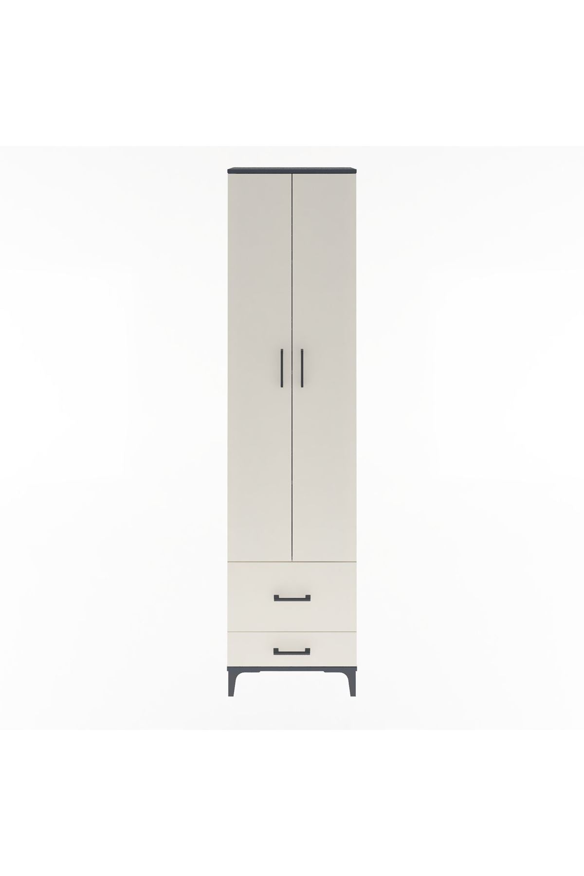 Arges Dolap 4 Raflı 2 Çekmeceli 2 Kapaklı 60x30x243 Antrasit-Aytaşı