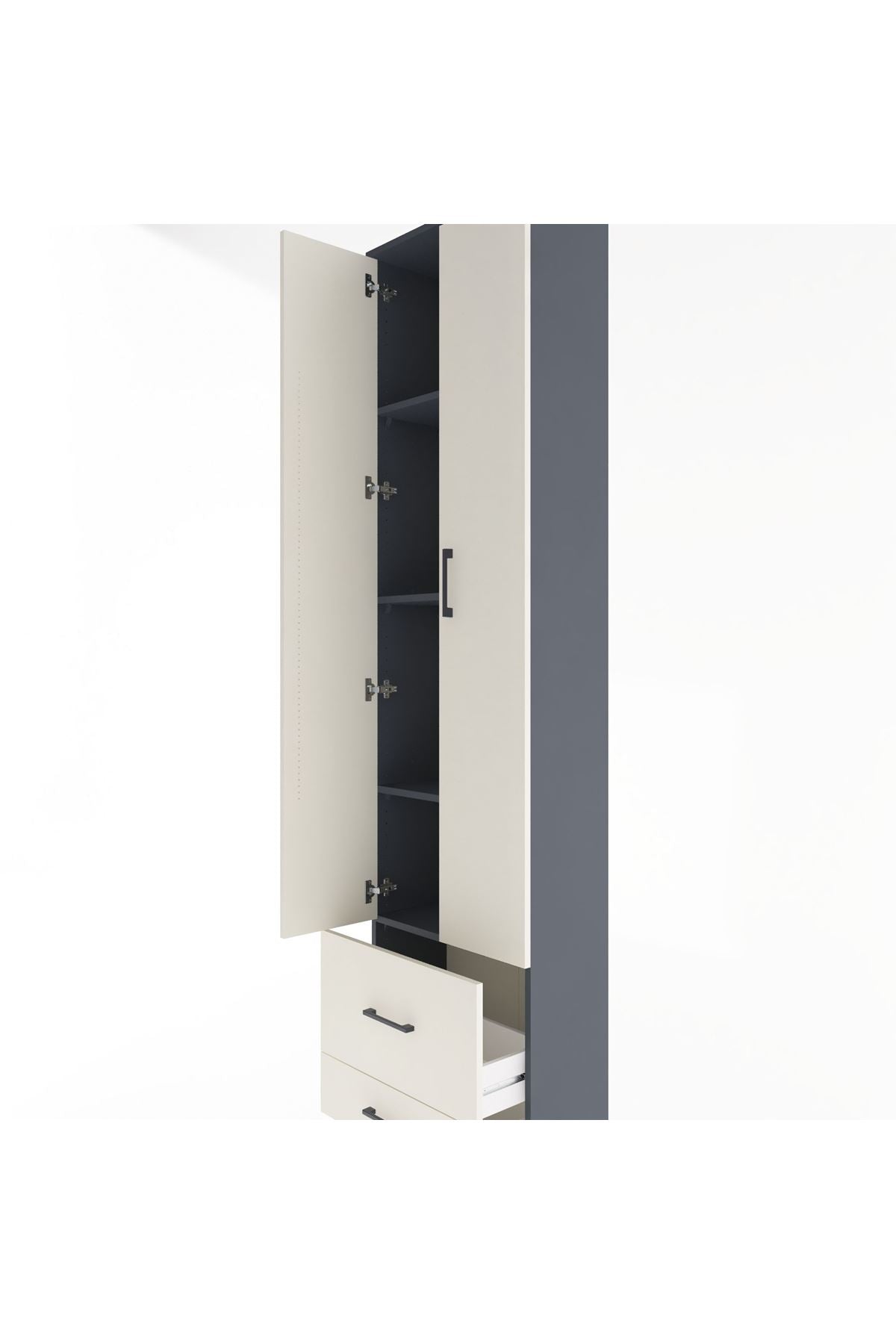 Arges Dolap 4 Raflı 2 Çekmeceli 2 Kapaklı 60x30x243 Antrasit-Aytaşı