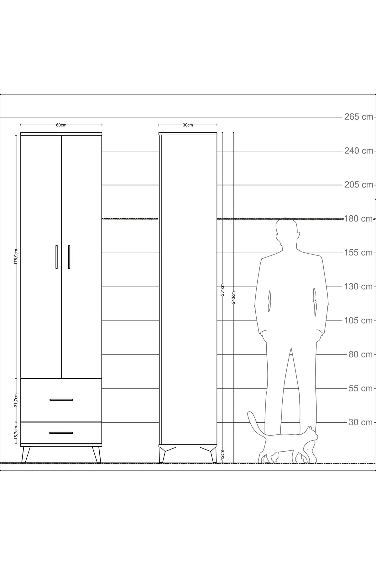 Arges Dolap 4 Raflı 2 Çekmeceli 2 Kapaklı 60x30x243 Antrasit-Aytaşı
