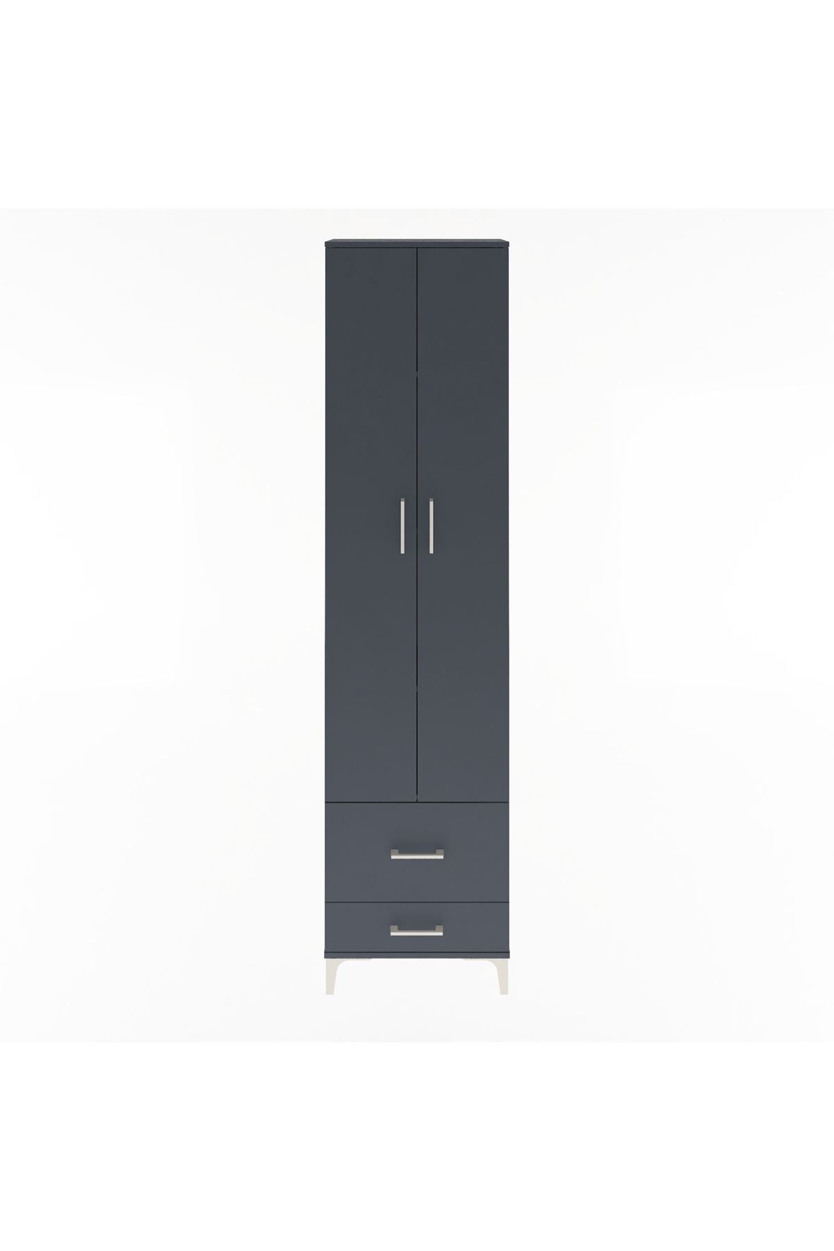 Arges Dolap 4 Raflı 2 Çekmeceli 2 Kapaklı 60x30x243 Antrasit-Antrasit